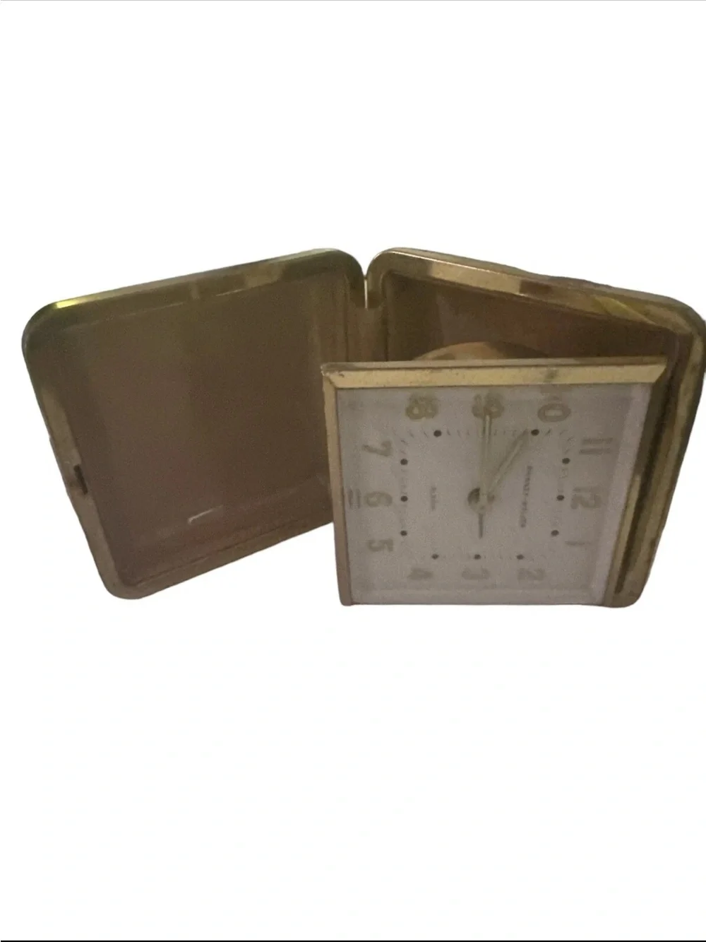 Vintage Phinney-Walker Gold and White Square Travel Alarm Clock